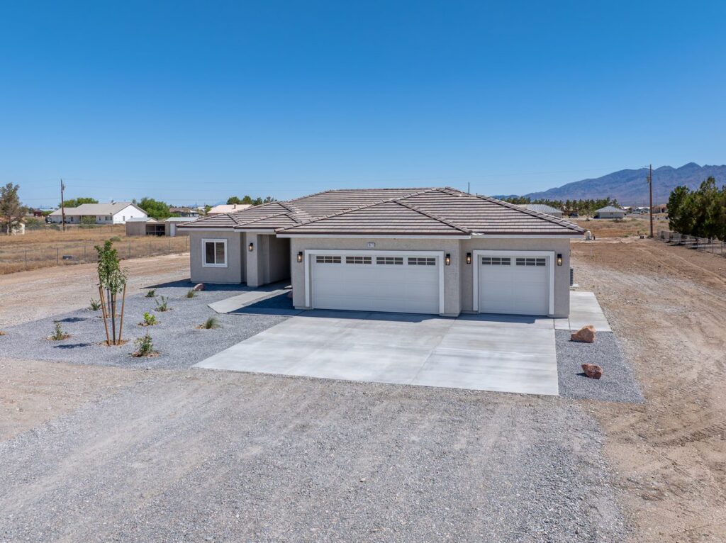 Aerial view of custom home in Pahrump NV on one-acre lot by Innovative Custom Homes