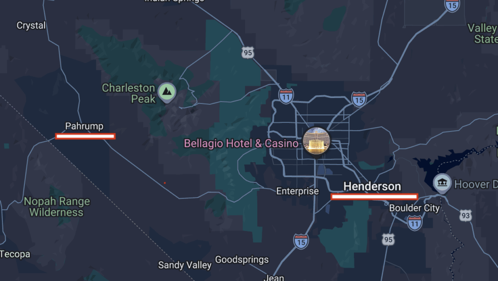 Pahrump versus Henderson areas map